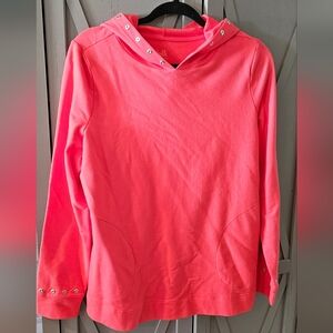 Belle Beach Coral Hooded Sweatshirt with Grommet Details Medium